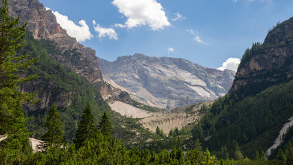 Amazing view of the mountains at Fanes-Senes-Braies nature Park. A Dolomites Unesco World Heritage. The most beautiful mountains on Earth. Summer time