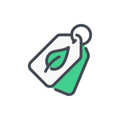 Poster - Eco tag color line icon. Label with leaf vector outline colorful sign.