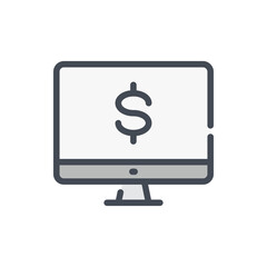 Poster - Online commerce color line icon. Computer with dollar vector outline colorful sign.