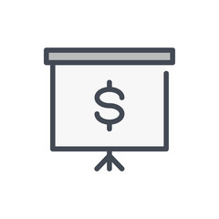 Poster - Financial presentation color line icon. Presentation board with dollar vector outline colorful sign.