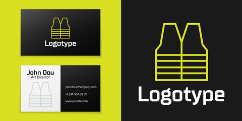 Poster - Logotype line Safety vest icon isolated on black background. Logo design template element. Vector.