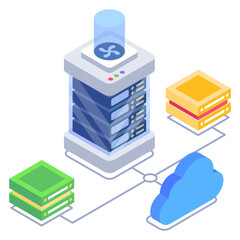 Poster - 
Icon of cloud network server in isometric design

