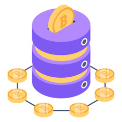 Poster - 
Bitcoin network in isometric design icon 

