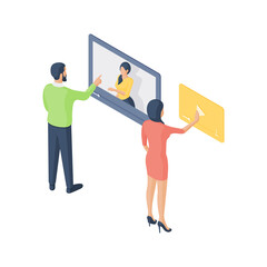 Poster - Man and women watching videos online together
