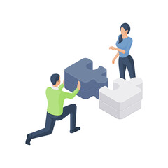 Poster - Male and female colleagues solving puzzle together