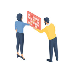 Poster - Man and woman making plans on calendar