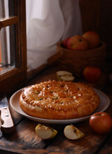 Homemade Apple Pie On A Wooden Table