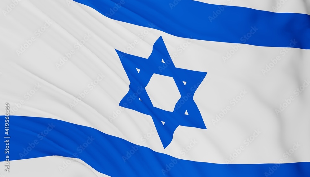 Israel national flag fluttering in the wind 3d realistic render の Stock ...