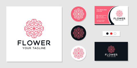 Poster - Flower pattern logo, cosmetics, beauty icon and business card design template inspiration