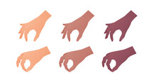 Hand Gesture Icon Collection. Vector Flat Multiracial Llustration Set. Caucasian, African American And Indian Ethnic. Pick Up By Finger Gesture. Take Object Symbol. Design Element For Web.