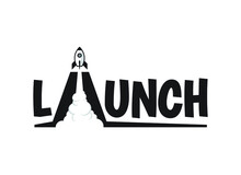 Space Rocket Blasting Off From A Launch Pad. Vector Logo/graphic