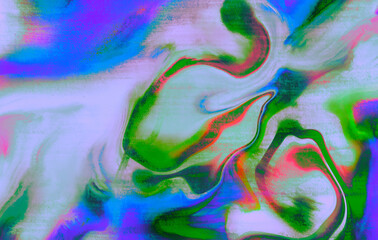 Poster - Abstract wavy vibrant facture. Splashed liquid paints. Psychedelic trippy effect. Distortion. Creative graphic design. Colorful artistic illustration. Digital art. Wallpapers for desktop.