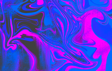 Poster - Abstract wavy vibrant facture. Splashed liquid paints. Psychedelic trippy effect. Distortion. Creative graphic design. Colorful artistic illustration. Digital art. Wallpapers for desktop.