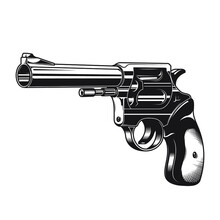 Vector Vintage Revolver Tattoo Illustration. A Gun Monochrome Clipart Illustration Isolated On White Background. Tshirt, Logo, Tattoo Template.