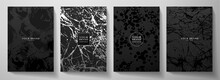 Modern Black Cover Design Set. Creative Abstract Art Pattern With  Brush Stroke, Marble Texture, Crack On Background. Grunge Vector Collection For Catalog, Brochure Template, Magazine Layout, Booklet