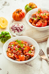 Poster - Mexican Pico de Gallo with ingredients - tomato salad with onion, parsley, coriander