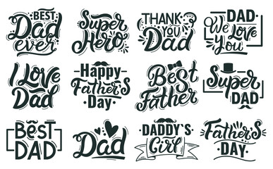 happy fathers day lettering. hand drawn lettering quotes, best dad calligraphy phrases. fathers day 