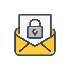 Poster - Secure mail and privacy of correspondence color line icon. Email with lock vector outline colorful sign.