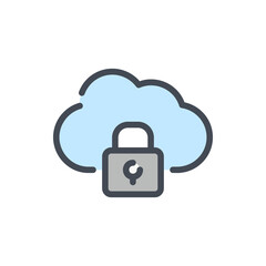 Poster - Cloud network protection and access color line icon. Cloud service with lock vector outline colorful sign.