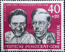 GERMANY, DDR - CIRCA 1961 : A Postage Stamp From Germany, GDR Showing A Portrait Of The Resistance Fighters Against Hitler, The Couple Hilde Coppi And Hans Coppi.