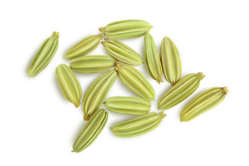 Dried fennel seeds isolated on white background with clipping path. Top view. Flat lay