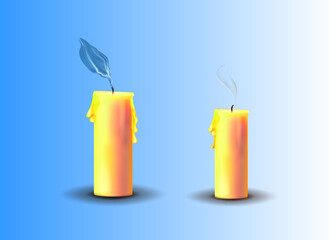 There are two fading candles on a blue gradient background.