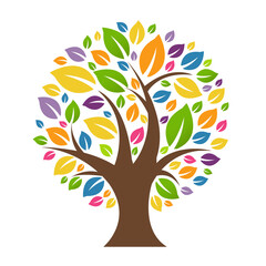 Abstract Tree With Leaf, Isolated On White Background, Vector Illustration
