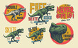 Vintage typography t-shirt graphics with trex, vector set.