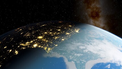 Poster - america from space, usa view from satellite, usa cities from space 3d render