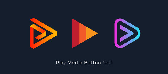 Aufkleber - Play button foe media app. Multimedia player logo. Right arrow direction abstract symbol. Music and movie stert sign, audio and video editor logo. Vector web icon design
