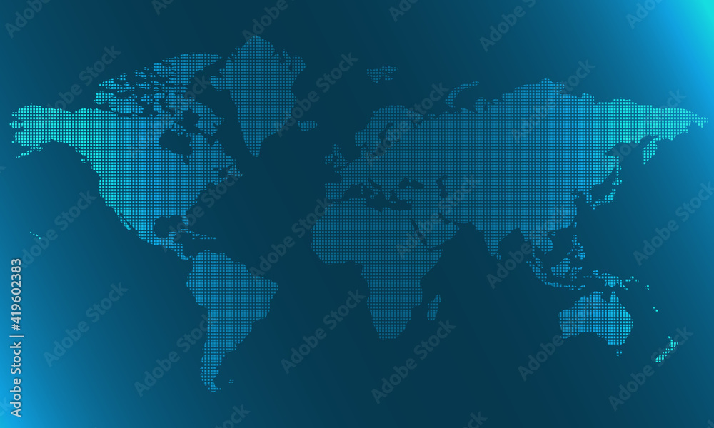Dotted world map on a dark blue background Stock Illustration | Adobe Stock