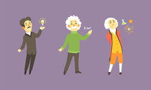 Famous Scientist Set, Thomas Edison, Isaac Newton, Albert Einstein Vector Illustration