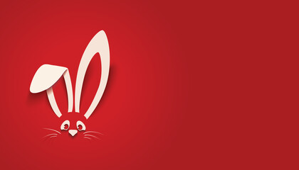 Wall Mural - Happy Easter greeting card with white paper cut Easter Bunny Ears isolated on a red background,vector illustration