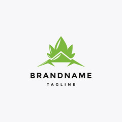 Poster - mountain cannabis leaf logo design vector template