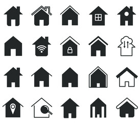 Set of home icon, Thin outline shape of house vector.