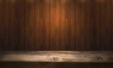 wooden background with empty table