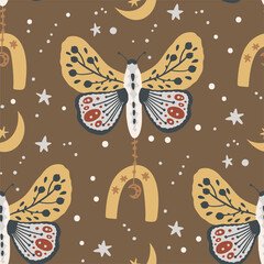 Wall Mural - butterfly boho insect seamless ethnic pattern. decorative magic fashion textile design. fabric vecto