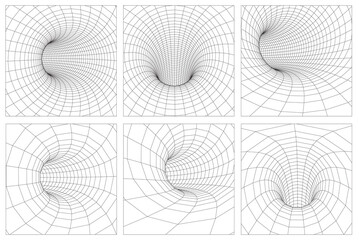 Wall Mural - grid wormhole wireframe tunnel. 3d gravity quantum, vector wormhole illustration. eps 10.