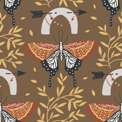 Wall Mural - butterfly boho insect seamless ethnic pattern. decorative magic fashion textile design. fabric vecto