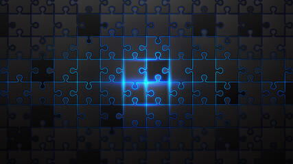 Black Jigsaw Puzzle on The Blue Neon Background