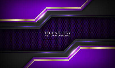 Wall Mural - Abstract 3D purple techno background overlap layers on dark space with white light effect decoration. Modern graphic design template elements for flyer, card, cover, brochure, or landing page