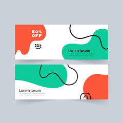 Wall Mural - Sale banner with organic shapes in green and orange. Shopping promotion, web, poster, flyers. Template for Social media ad