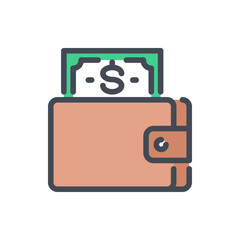 Poster - Wallet and purse color line icon. Pocket wallet with dollar vector outline colorful sign.