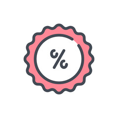Poster - Discount badge with percentage color line icon. Sale offer emblem vector outline colorful sign.