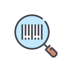 Poster - Barcode search color line icon. Magnifying glass with bar code vector outline colorful sign.