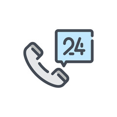 Fototapete - Support service color line icon. Phone tube with speech box and 24 vector outline colorful sign.
