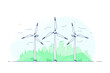 wind turbines on white background, flat style outline concept illustration of renewable wind energy