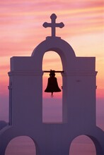 Close-up Of Bell Tower On Greek Orthodox Church On Santorini, Cyclades, Greece