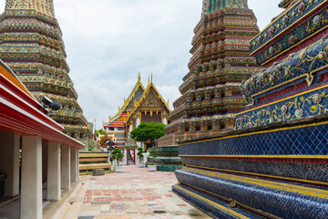 The Temple  of  The Reclining Buddha, Bangkok, Thailand under blue sky