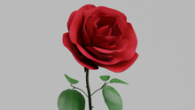 Three-dimensional Rendering Of A Red Rose With Thorns And Leaves On A Gray Separated Background
